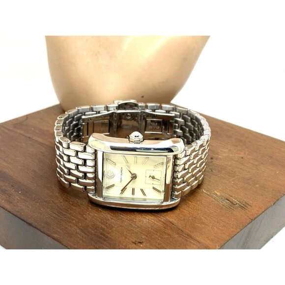 Tory Burch Women's Watch TBW1069 Eleanor Quartz Cream Dial Silver Steel Tank - Picture 7 of 13